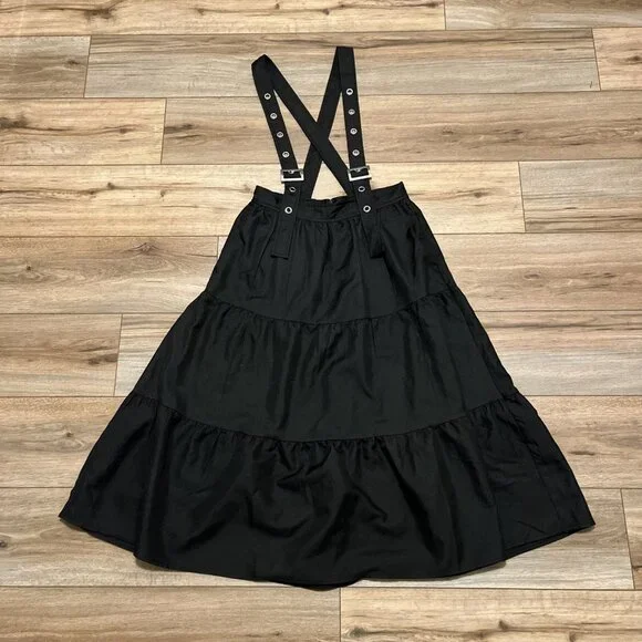 Cosmic Aura Black Tiered Suspender Skirt SZ Small Midi Hot Topic Gothic - Picture 1 of 10